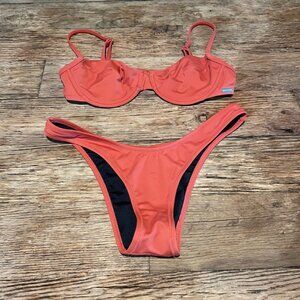 FREE SOCIETY US 8 bikini bathing suit orange high waist underwire spaghetti